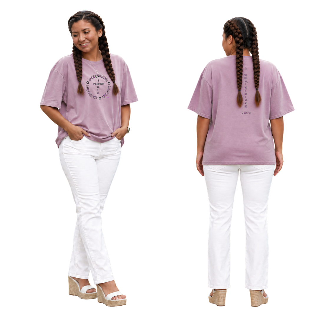 Jesus Frees - SICU Oversized Short Sleeve Women's Shirt - 1 Corinthians 13:4 - Font 126 Pink & Black