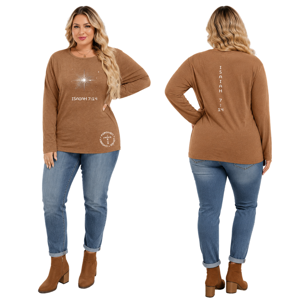 Jesus Frees - Joell Women's Long Sleeve Coffee Heather Crew Neck Shirt - 303 Star of Bethlehem