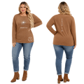 Jesus Frees - Joell Women's Long Sleeve Coffee Heather Crew Neck Shirt - 303 Star of Bethlehem