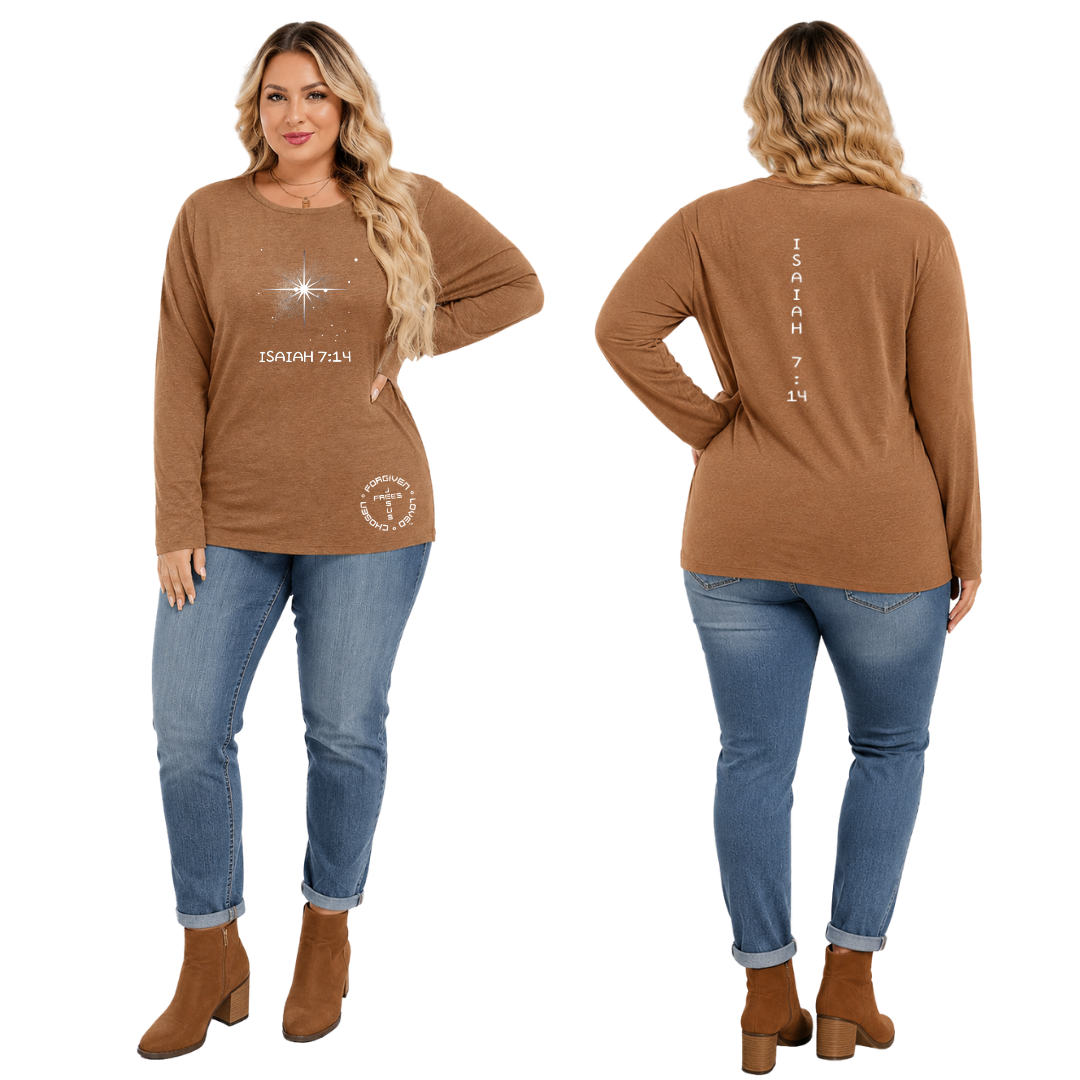 Jesus Frees - Joell Women's Long Sleeve Coffee Heather Crew Neck Shirt - 303 Star of Bethlehem
