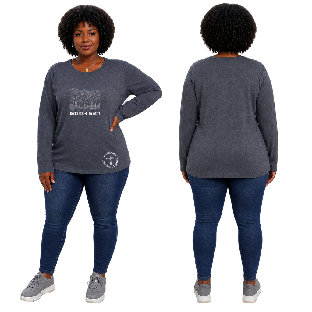 JOELL WOMEN'S LONG SLEEVE CREW NECK SHIRT - MONTANA MOUNTAINS FONT 49 WHITE