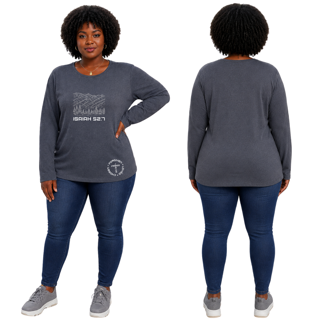 JOELL WOMEN'S LONG SLEEVE CREW NECK SHIRT - MONTANA MOUNTAINS FONT 49 WHITE