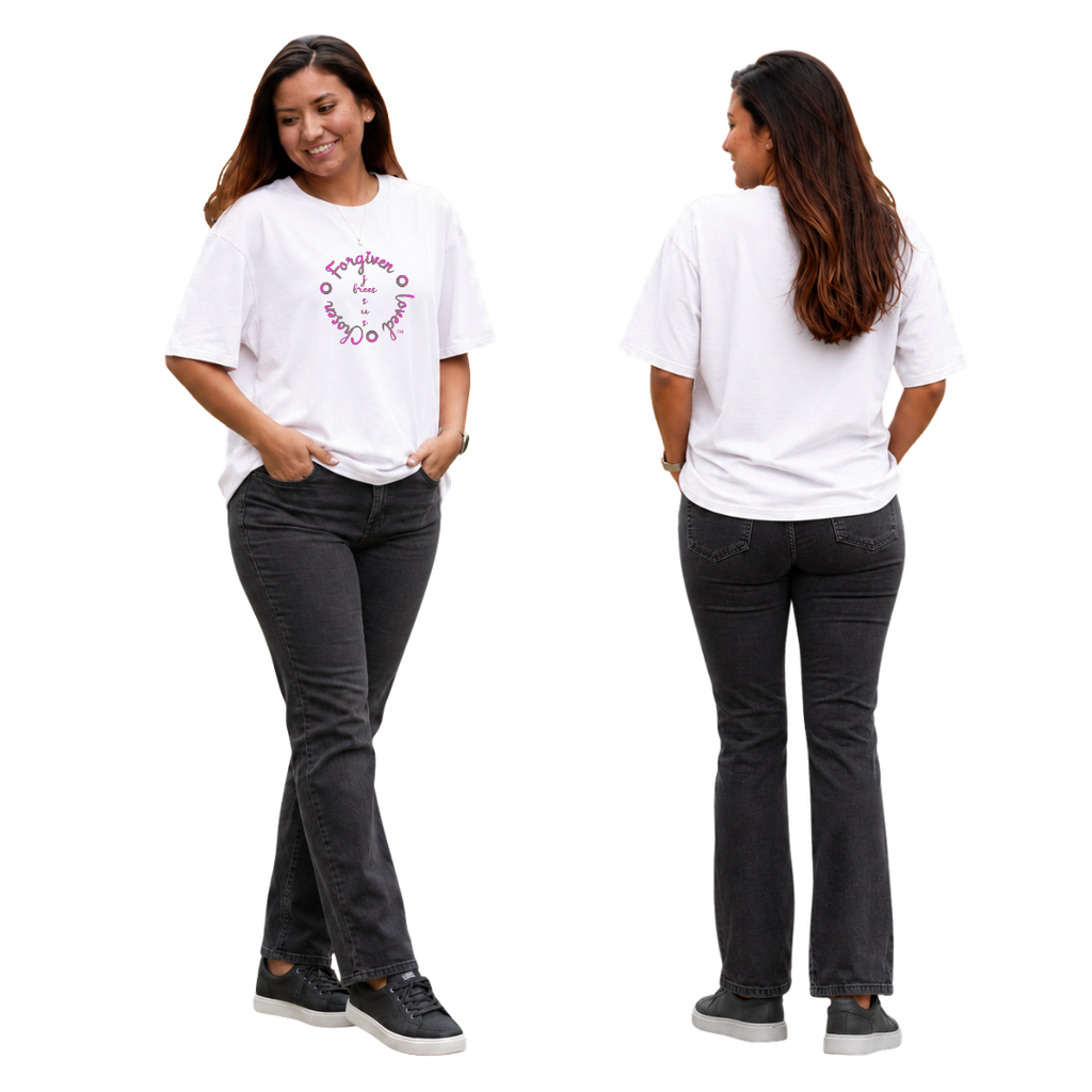 Jesus Frees - SICU Oversized Short Sleeve Women's Shirt - Font 223 Pink Gray Psalm 139:14