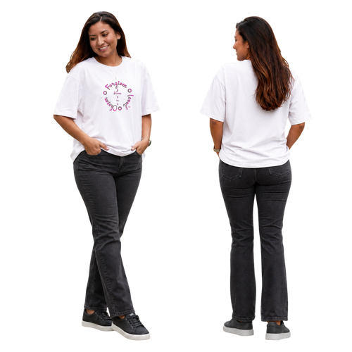 Jesus Frees - SICU Oversized Short Sleeve Women's Shirt - Font 223 Pink Gray Psalm 139:14