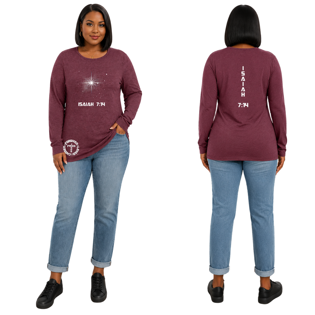 Jesus Frees - Joell Women's Long Sleeve Wild Ginger Heather Crew Neck Shirt - 153 Star of Bethlehem