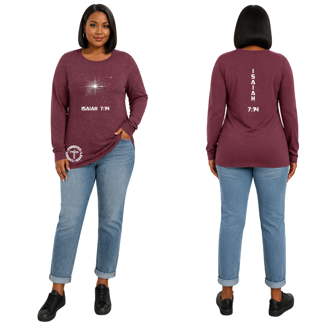 Jesus Frees - Joell Women's Long Sleeve Wild Ginger Heather Crew Neck Shirt - 153 Star of Bethlehem
