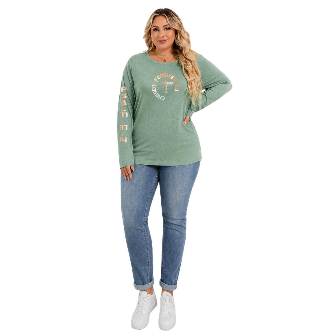 Jesus Frees - Joell Women's Long Sleeve Pastel Green Heather Crew Neck Shirt - 153 Vertical Pastel