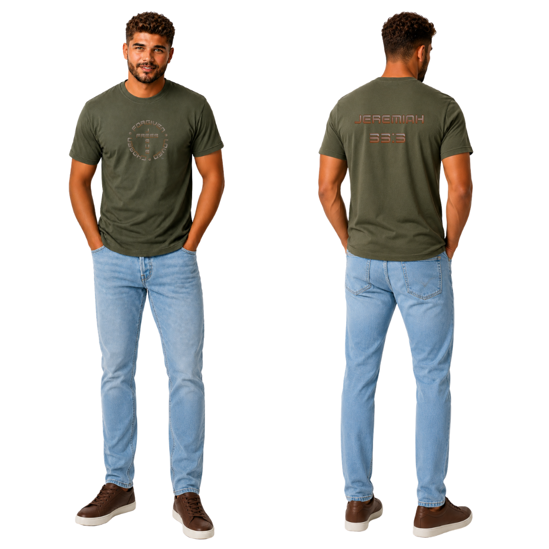 Jesus Frees | G20 Military Green Ultra Cotton Men's T-Shirt | Font 49 Brown Gray Fade