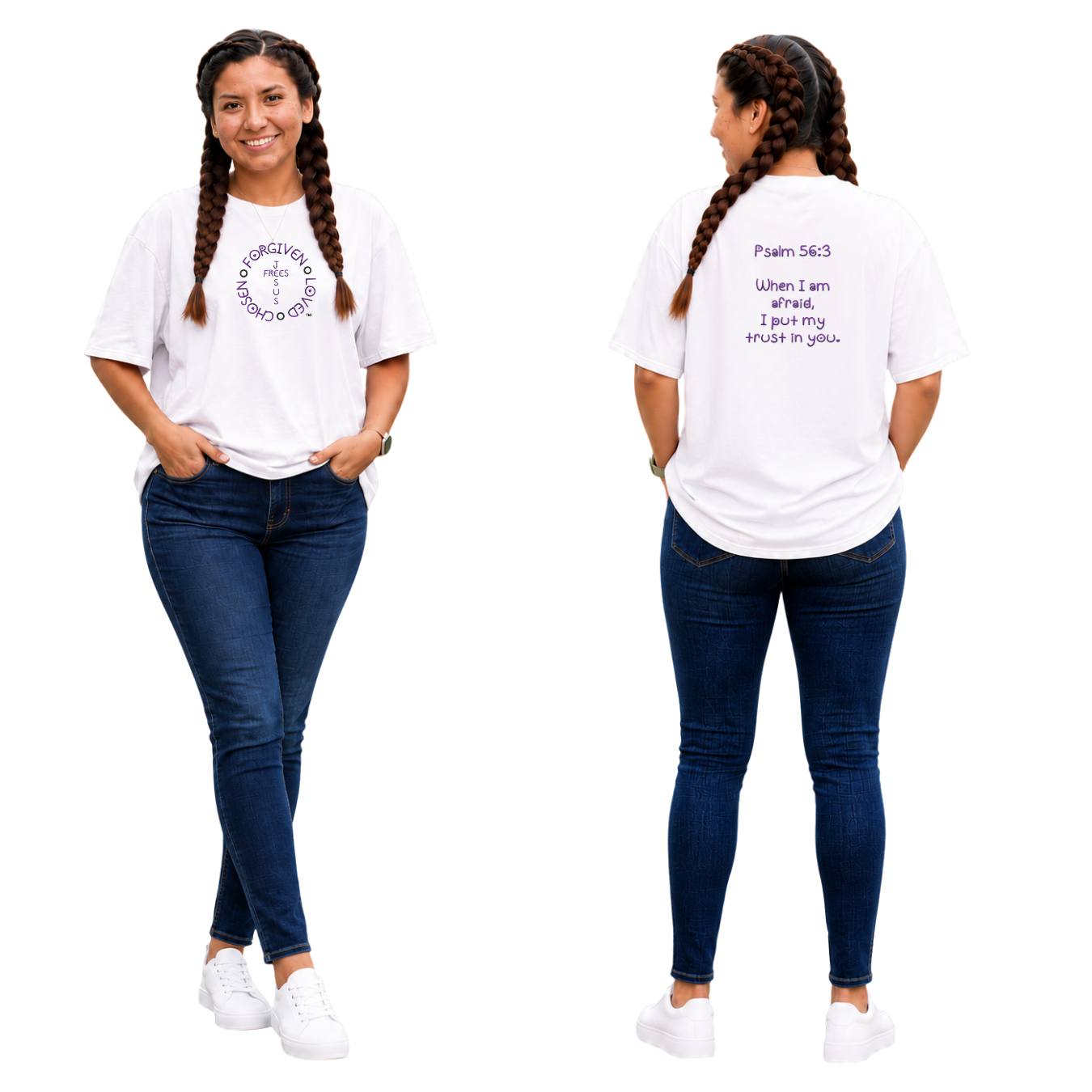 Jesus Frees - SICU Oversized Short Sleeve Women's Shirt - Font 303 Purple -  Psalm 56:3