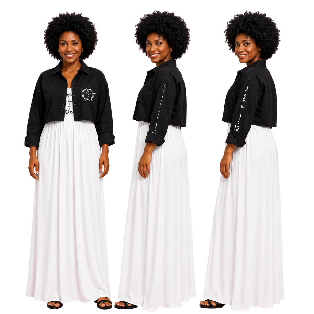Jesus Frees - Long Maxi Dresses with Pockets - Short Sleeve - Font 223 Black