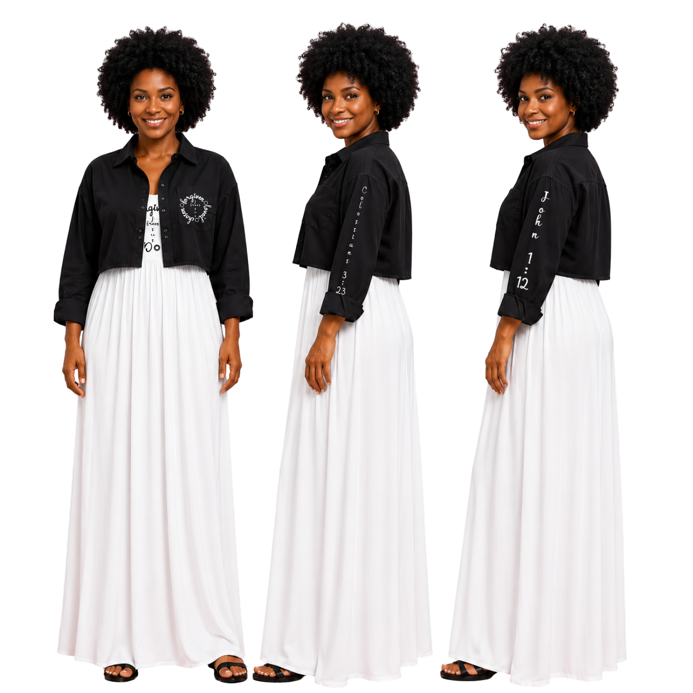Jesus Frees - Long Maxi Dresses with Pockets - Short Sleeve - Font 223 Black
