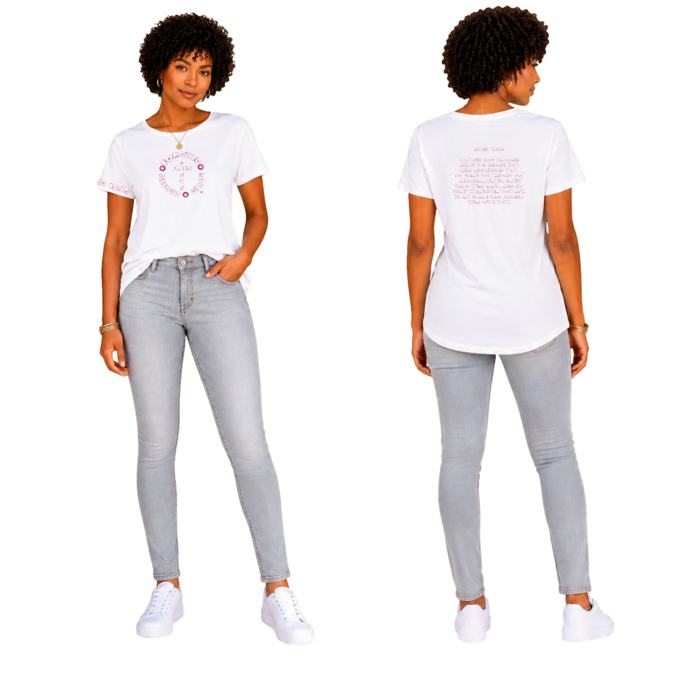 Jesus Frees - G64 Soft Style White Cotton T-Shirt - Font 299 Flowers - John 15:16