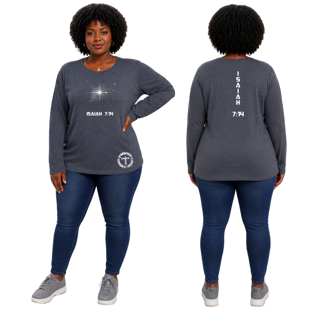 Jesus Frees - Joell Women's Long Sleeve Gray Heather Crew Neck Shirt - 153 Star of Bethlehem