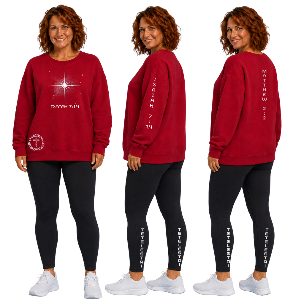 Jesus Frees | Women's Red Christmas Sweatshirt | 303 Star of Bethlehem with Glitter