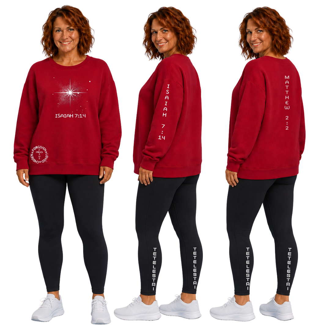 Jesus Frees | Women's Red Christmas Sweatshirt | 303 Star of Bethlehem with Glitter