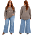 Jesus Frees - Joell Women's Long Sleeve Khaki Heather Crew Neck Shirt - 153 Sand Camo