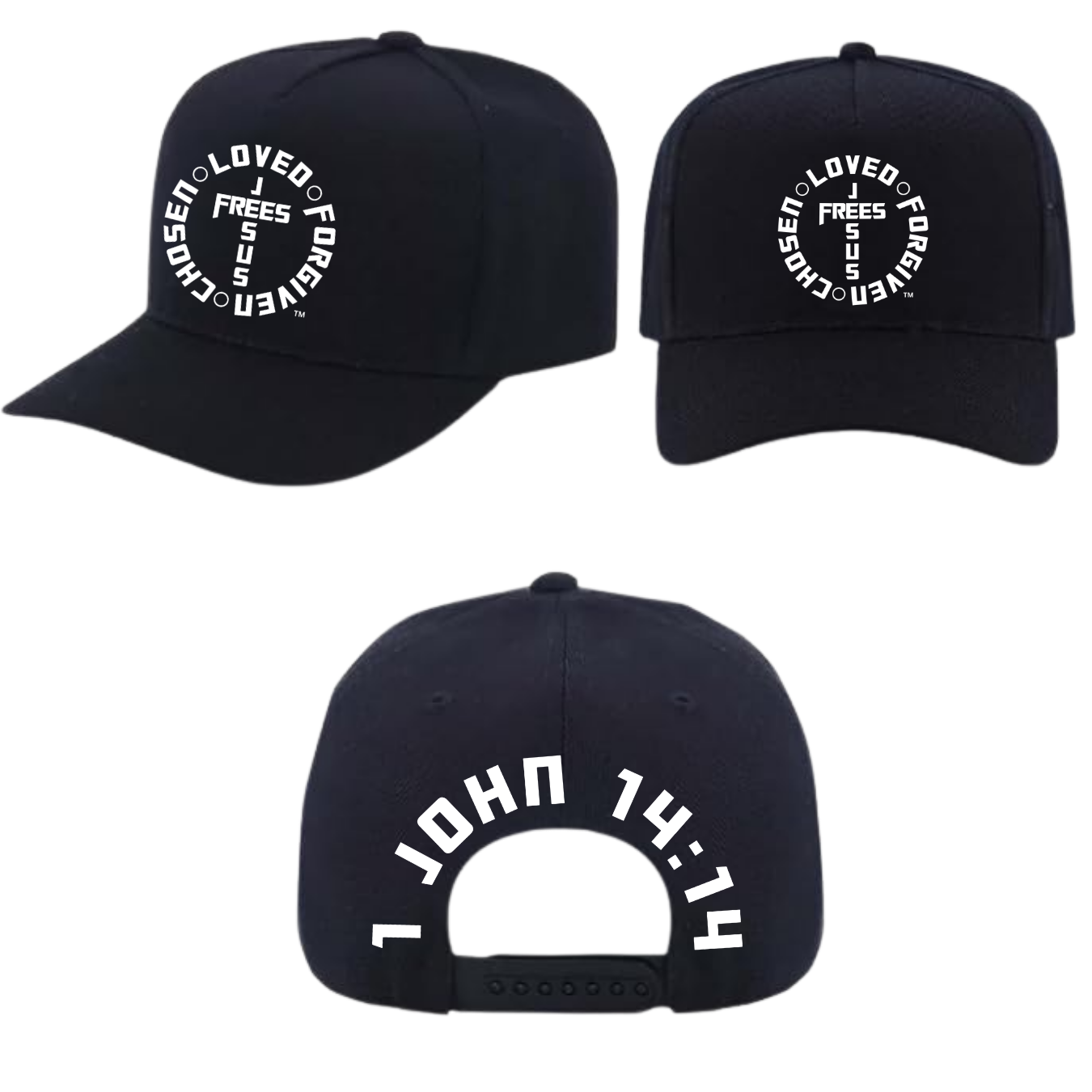 Jesus Frees - Baseball Caps for Men & Women - Black / Navy / Gray / Khaki -  Font 153 White