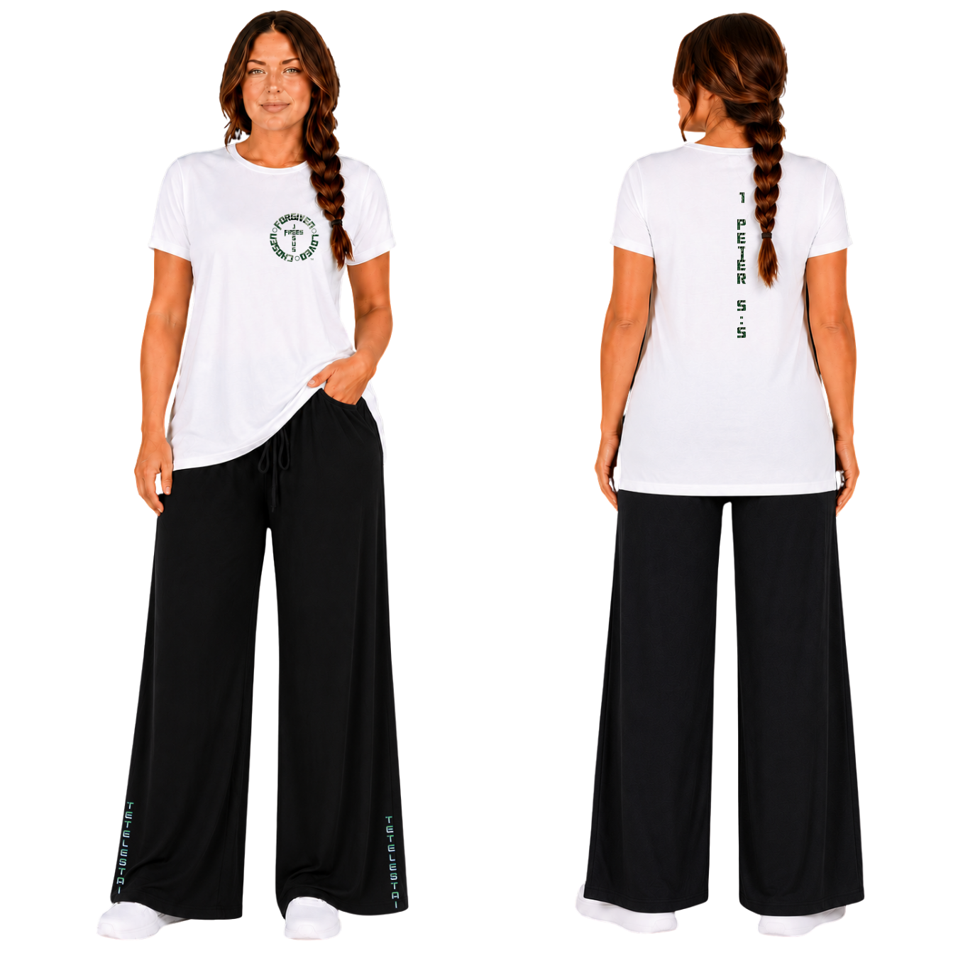 Jesus Frees - G64 Soft Style White Cotton T-Shirt - Font 153 Green Camo