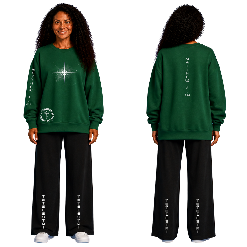 Jesus Frees | Women's Green Christmas Sweatshirt | 303 Star of Bethlehem with Glitter