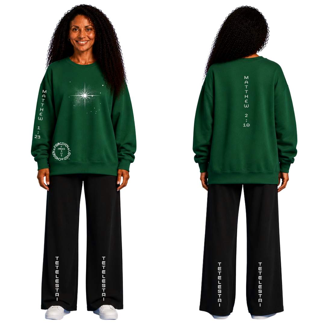 Jesus Frees | Women's Green Christmas Sweatshirt | 303 Star of Bethlehem with Glitter