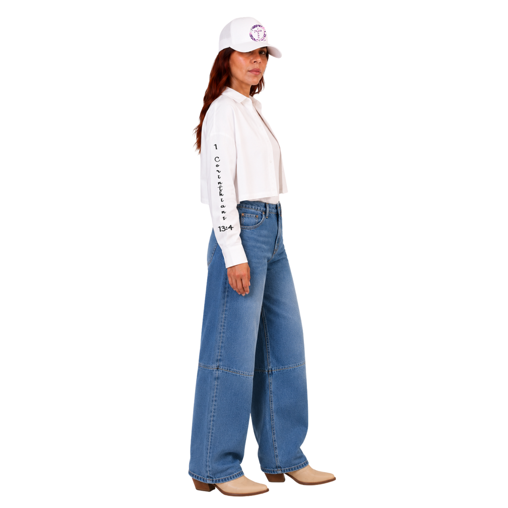 Jesus Frees - Cropped Lite Long Sleeve White Summer Jacket - Font 223