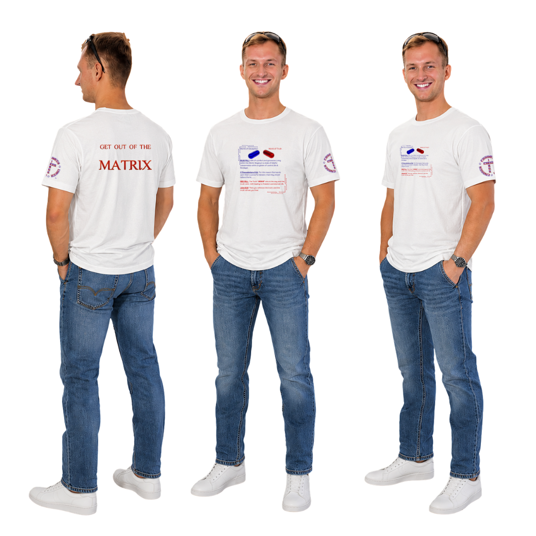 Jesus Frees - KD Men's Short Sleeve Premium White Shirt - The Matrix (Blue Pill vs Red Pill)