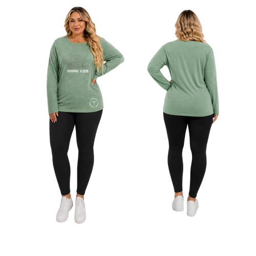 JOELL WOMEN'S LONG SLEEVE CREW NECK SHIRT - MONTANA MOUNTAINS FONT 49 WHITE
