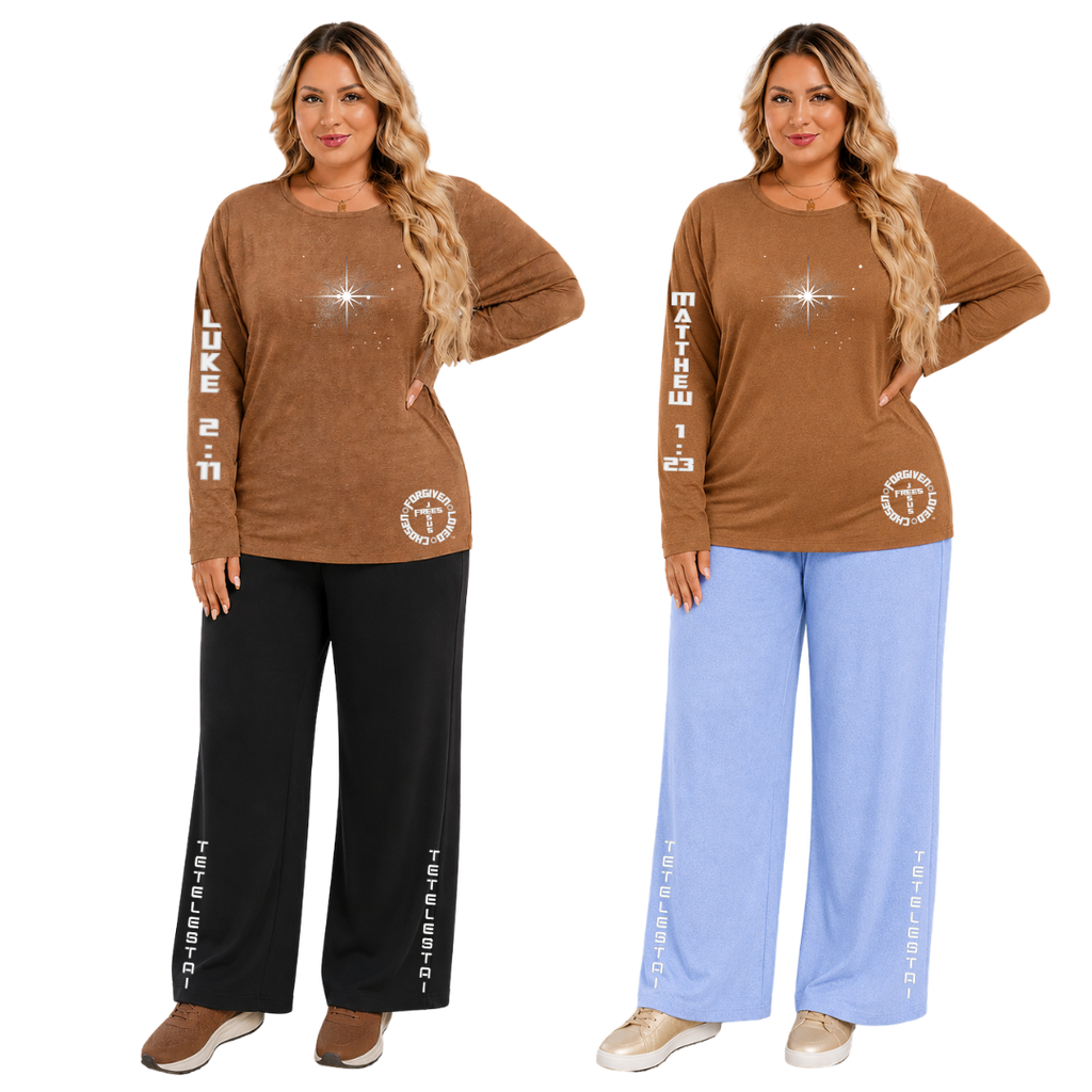 Jesus Frees - Joell Women's Long Sleeve Coffee Heather Crew Neck Shirt - 153 Star of Bethlehem