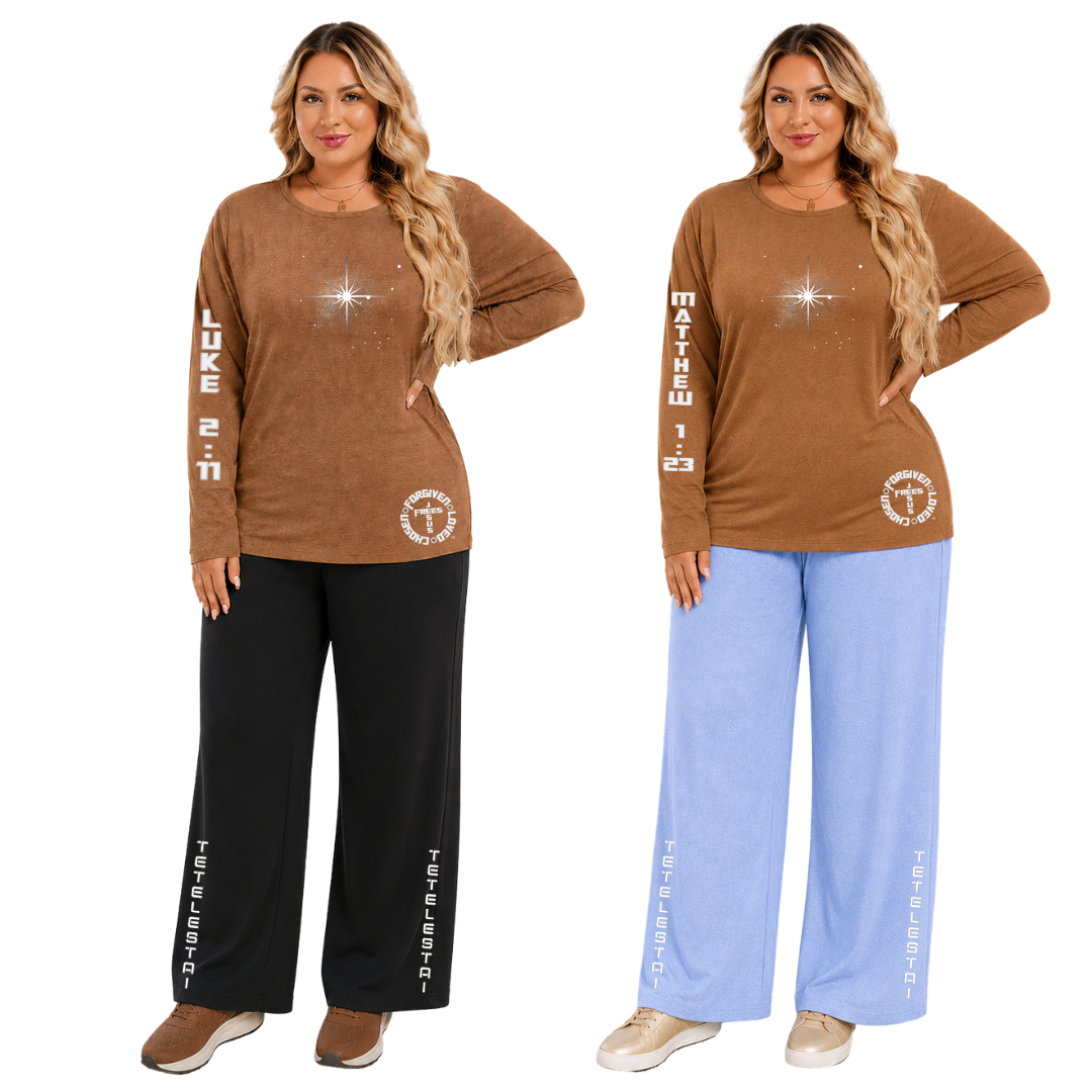 Jesus Frees - Joell Women's Long Sleeve Coffee Heather Crew Neck Shirt - 153 Star of Bethlehem