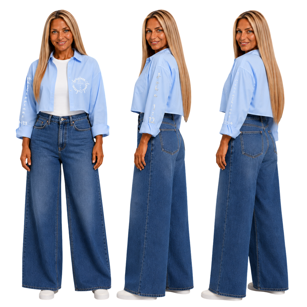 Jesus Frees | Cropped Lite Long Sleeve Light Blue Summer Jacket | Font 223