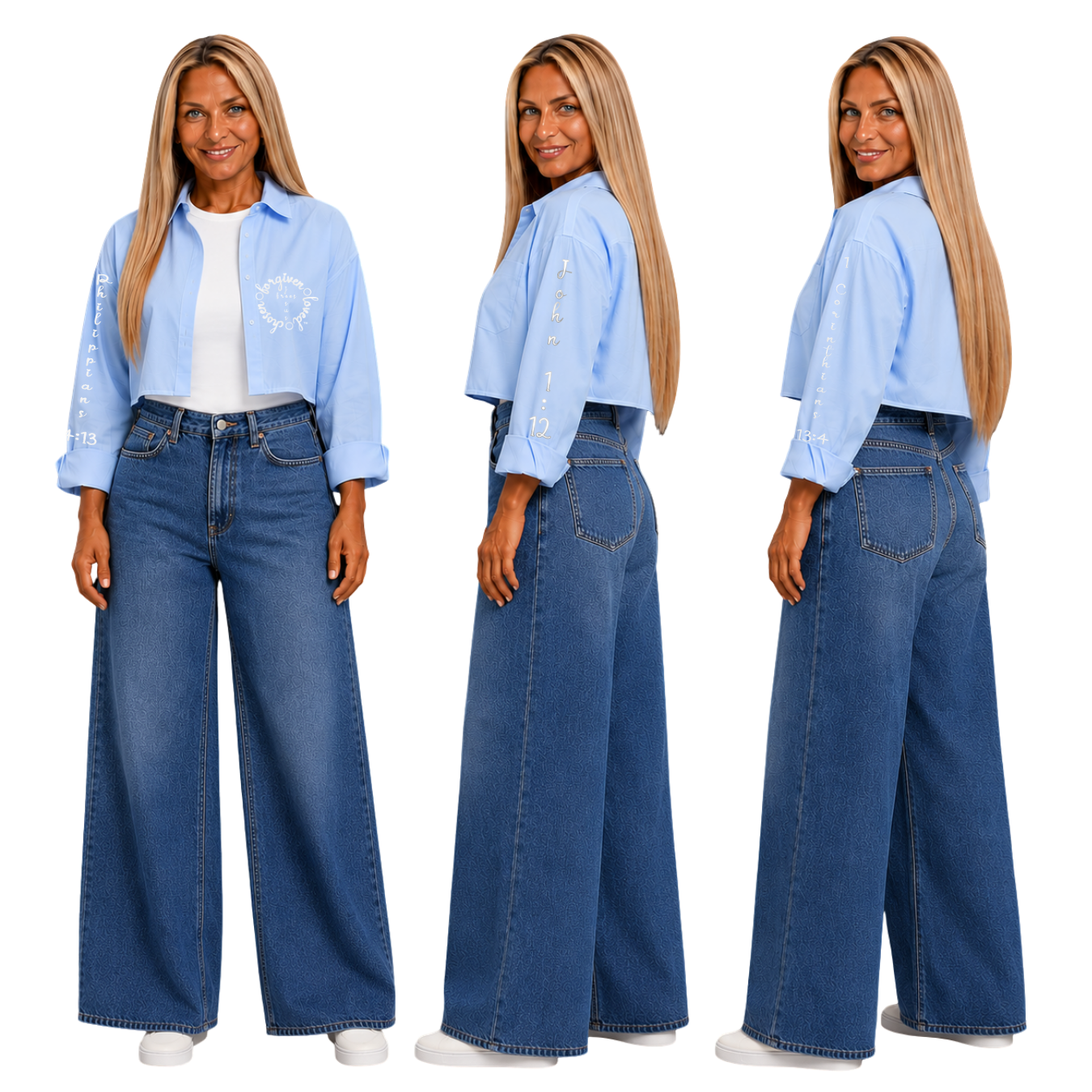 Jesus Frees | Cropped Lite Long Sleeve Light Blue Summer Jacket | Font 223