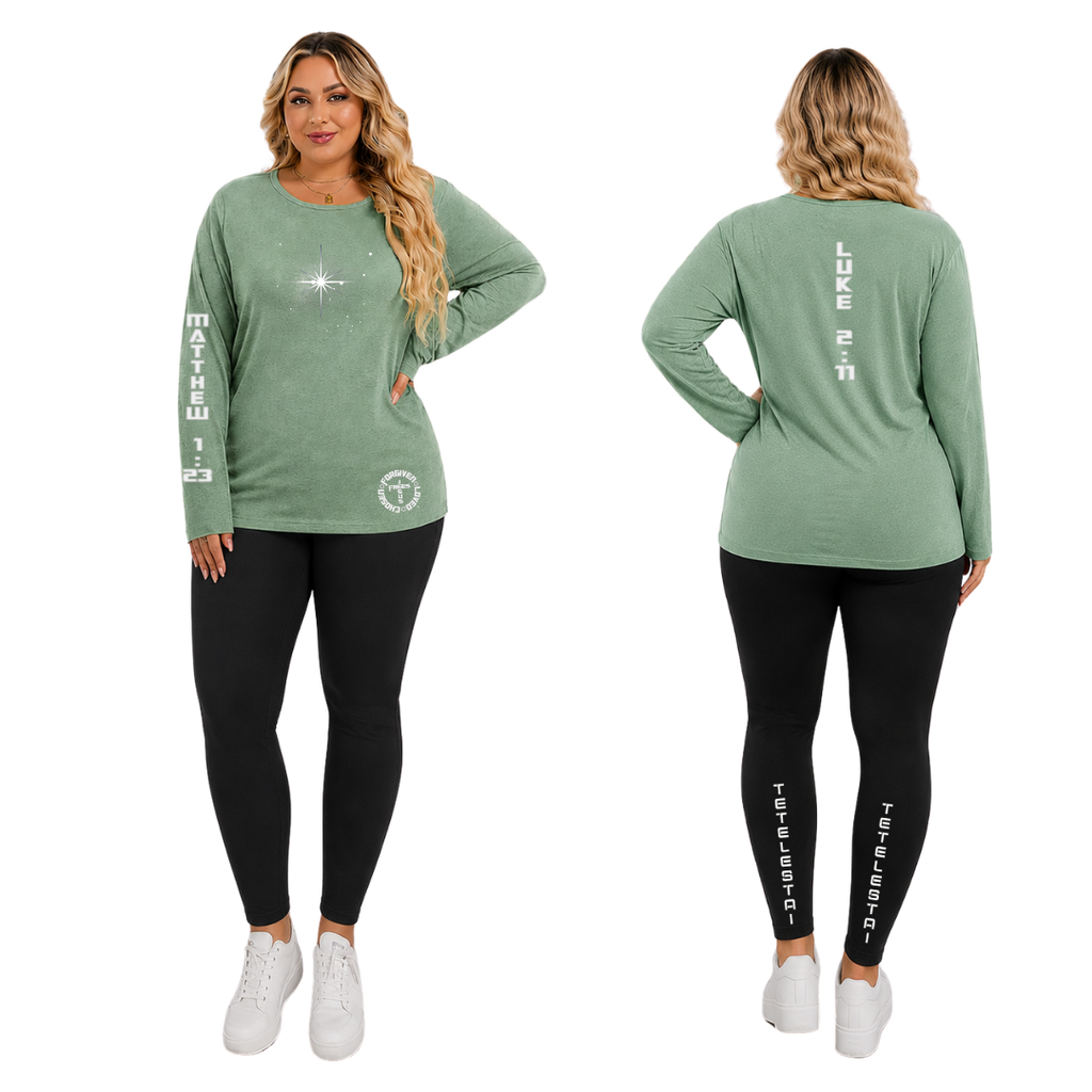 Jesus Frees - Joell Women's Long Sleeve Pastel Green Heather Crew Neck Shirt - 153 Star of Bethlehem