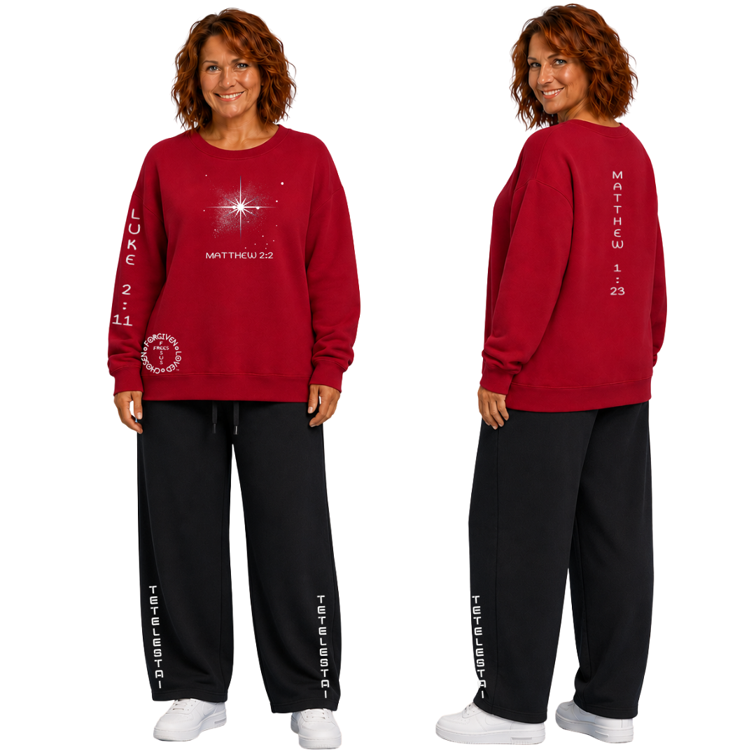 Jesus Frees | Women's Red Christmas Sweatshirt | 303 Star of Bethlehem with Glitter