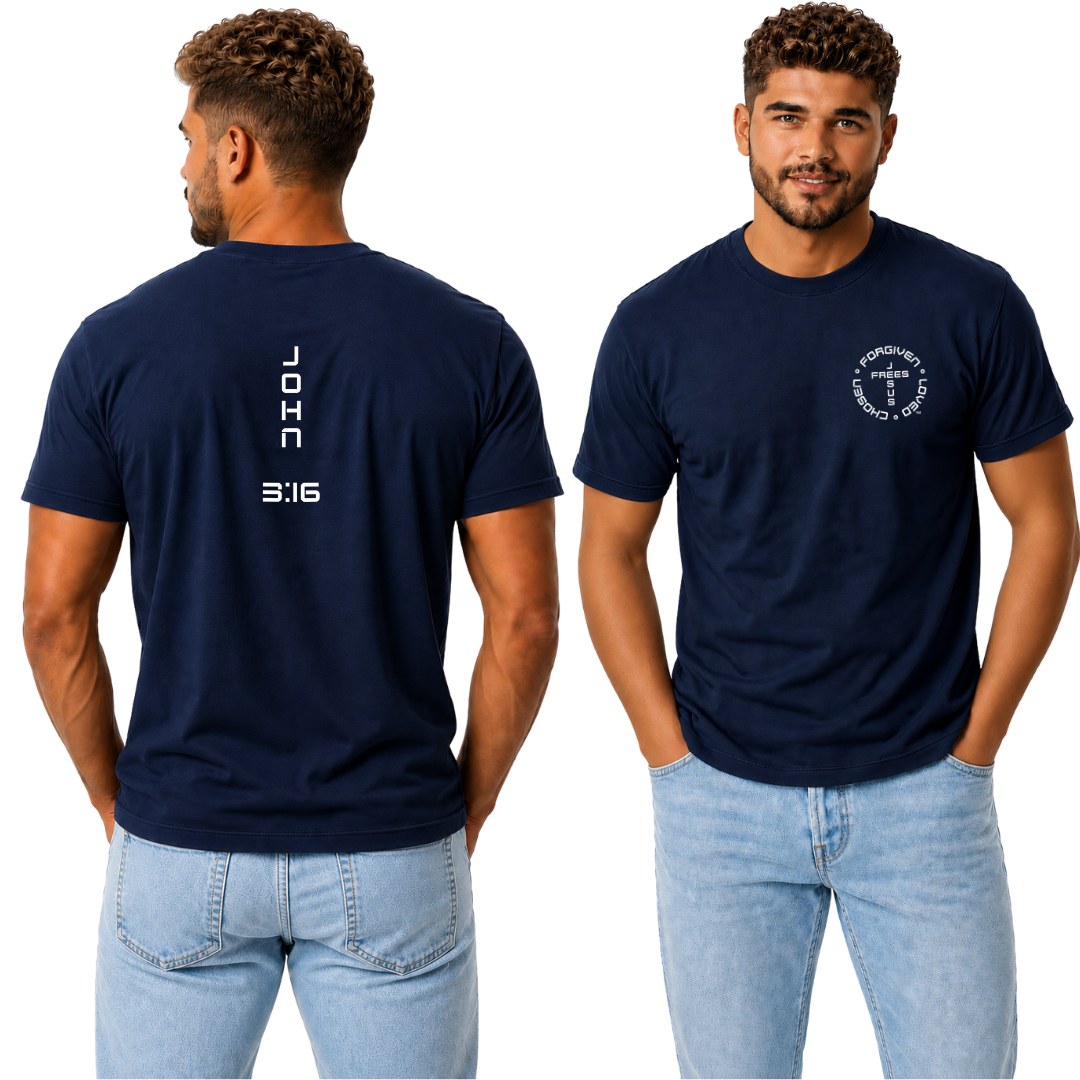 Jesus Frees - G20 Navy Ultra Cotton Men's T-Shirt - Font 49 White