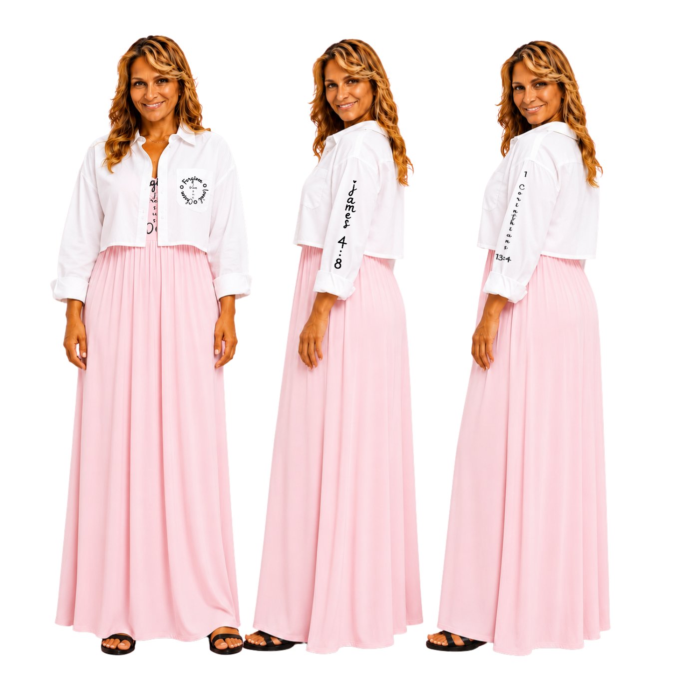 Jesus Frees - Long Maxi Dresses with Pockets - Short Sleeve - Font 223 Black