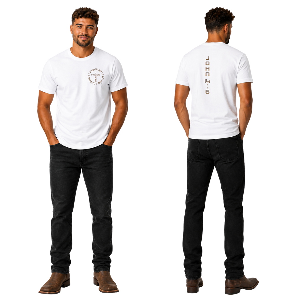 Jesus Frees | G20 Military Green Ultra Cotton Men's T-Shirt | Font 49 Brown Gray Fade