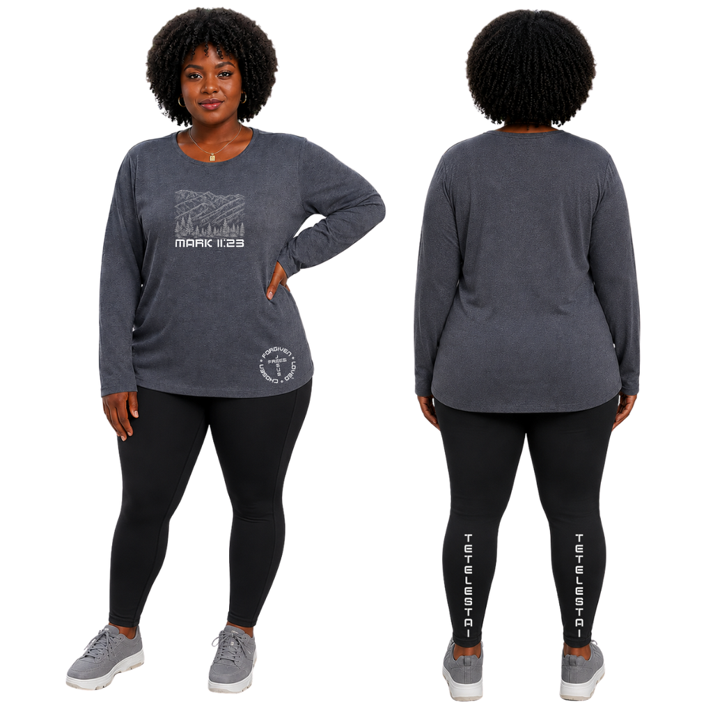 PLUS SIZE BLACK LEGGINS WITH POCKETS PRINTED "TETELESTAI" - Soft High Waisted Tummy Control Workout Pants