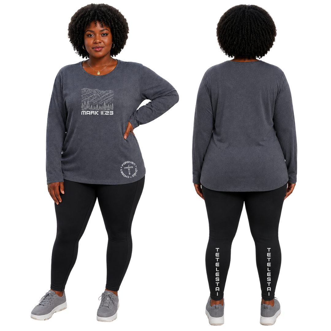 JOELL WOMEN'S LONG SLEEVE CREW NECK SHIRT - MONTANA MOUNTAINS FONT 49 WHITE