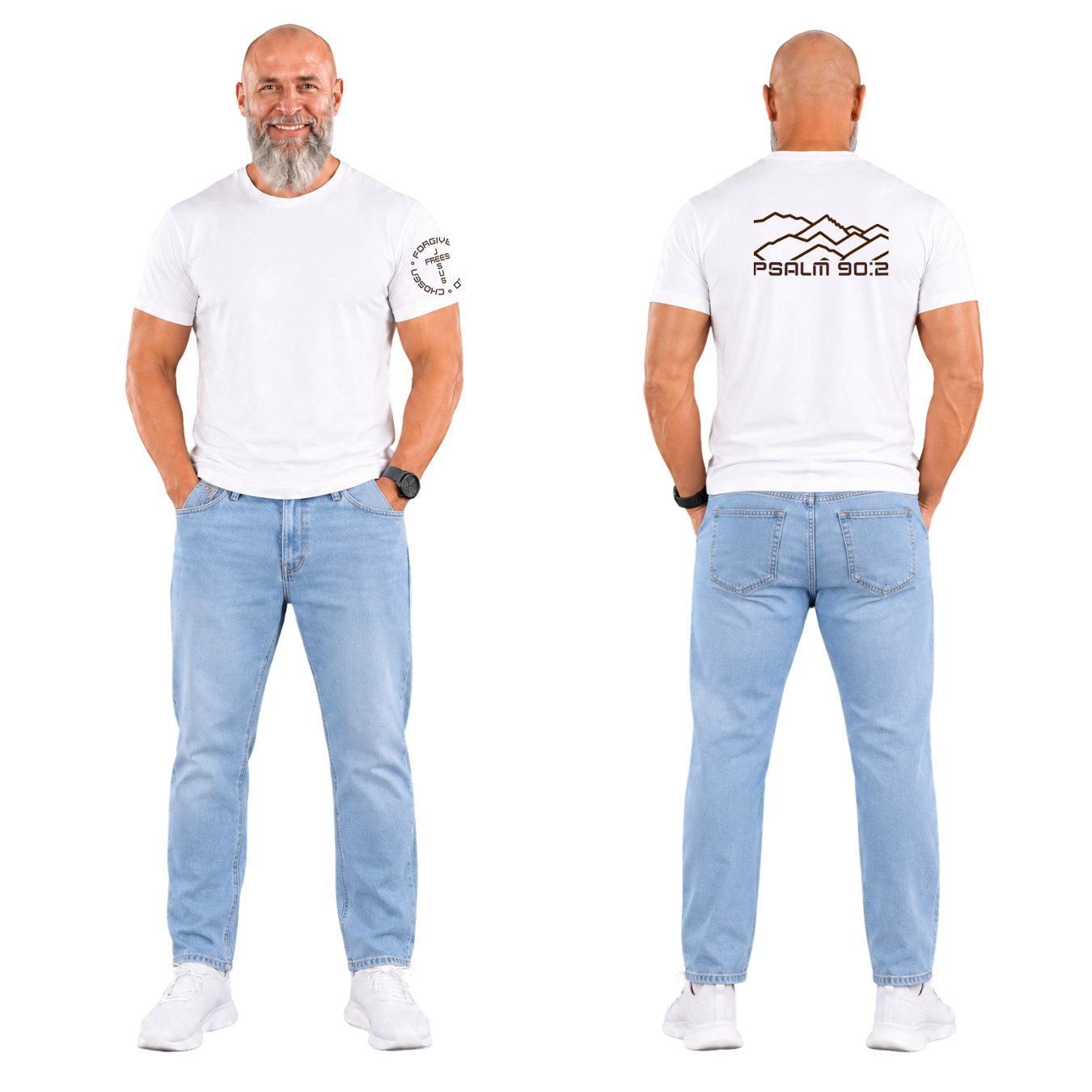Jesus Frees - G64 Soft Style White Cotton Men's T-Shirt - Font 49 Brown Montana Mountains