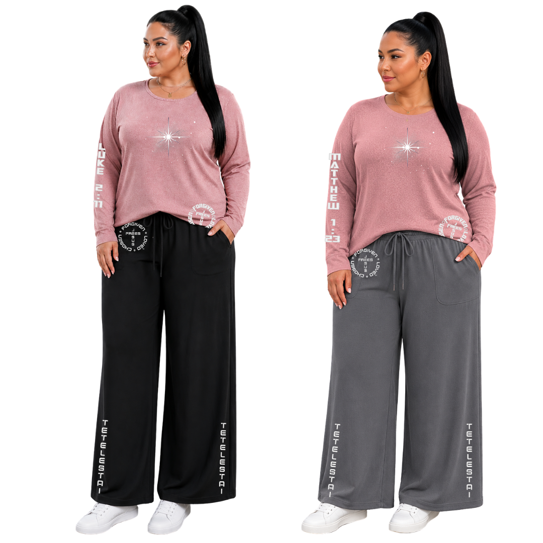 Jesus Frees - Joell Women's Long Sleeve Rose Heather Crew Neck Shirt - 153 Star of Bethlehem