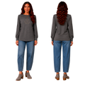 Jesus Frees™ Apparel | Women's Gray Long Sleeve Dressy Scripture Shirt | Font 49 Brown Gray Fade | XD