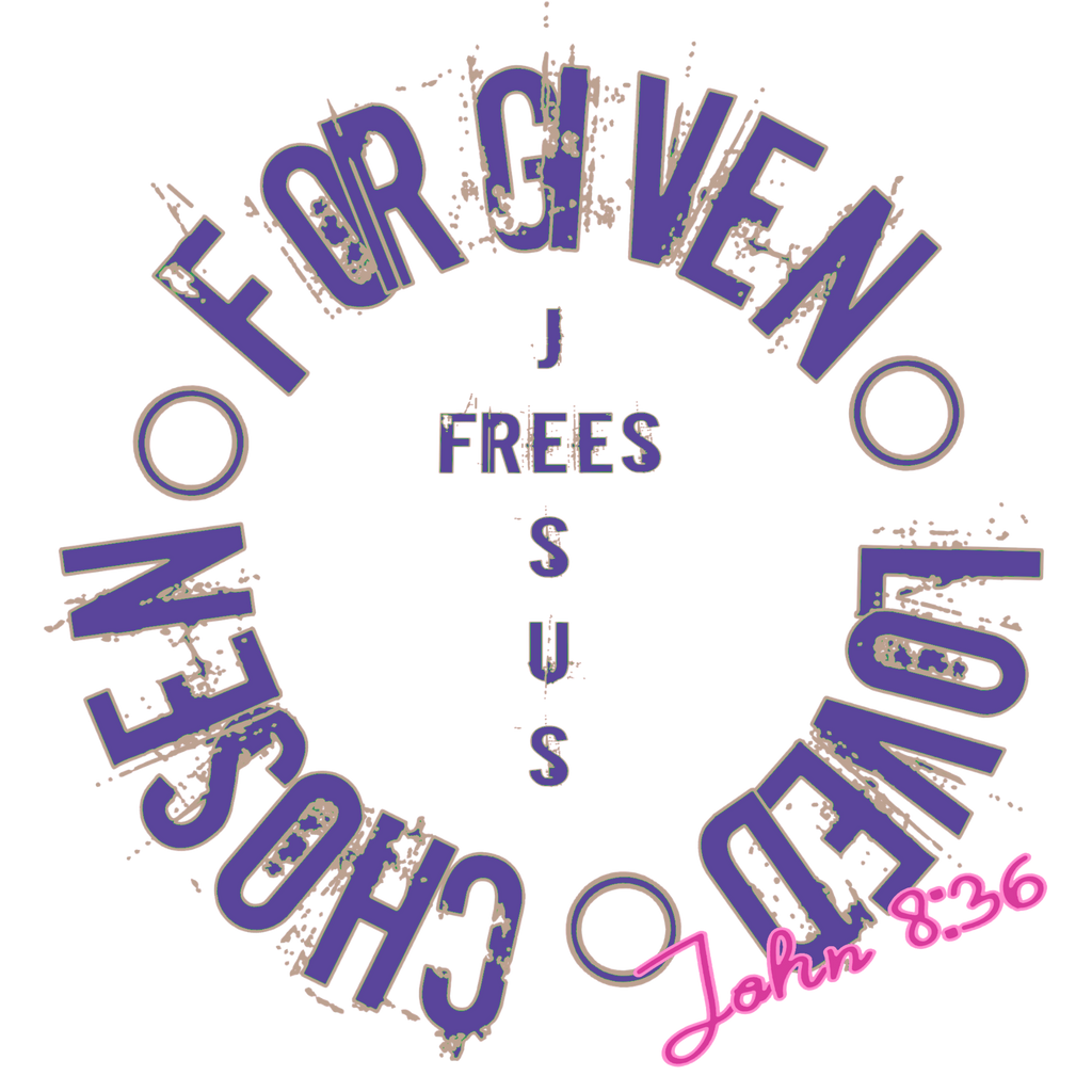 Jesus Frees™ Apparel | G64 Women's Soft Style White Cotton T-Shirt | Free-Chosen-Forgiven-Loved | Font 60 Purple