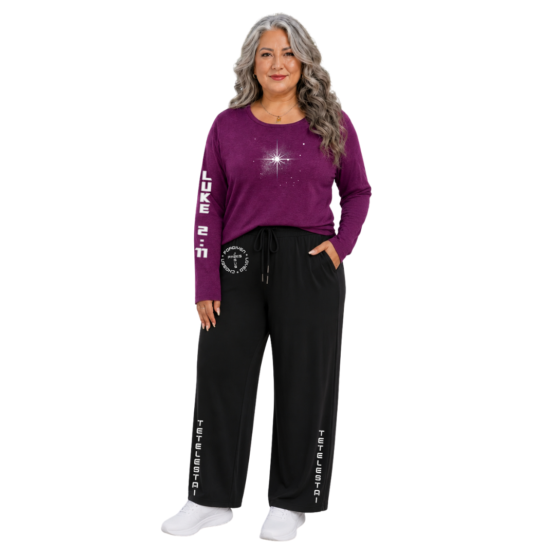 Jesus Frees - Joell Women's Long Sleeve Purple Heather Crew Neck Shirt - 153 Star of Bethlehem
