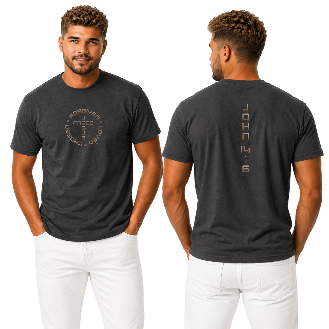 Jesus Frees - G20 Military Green Ultra Cotton Men's T-Shirt - Font 49 Brown Gray Fade