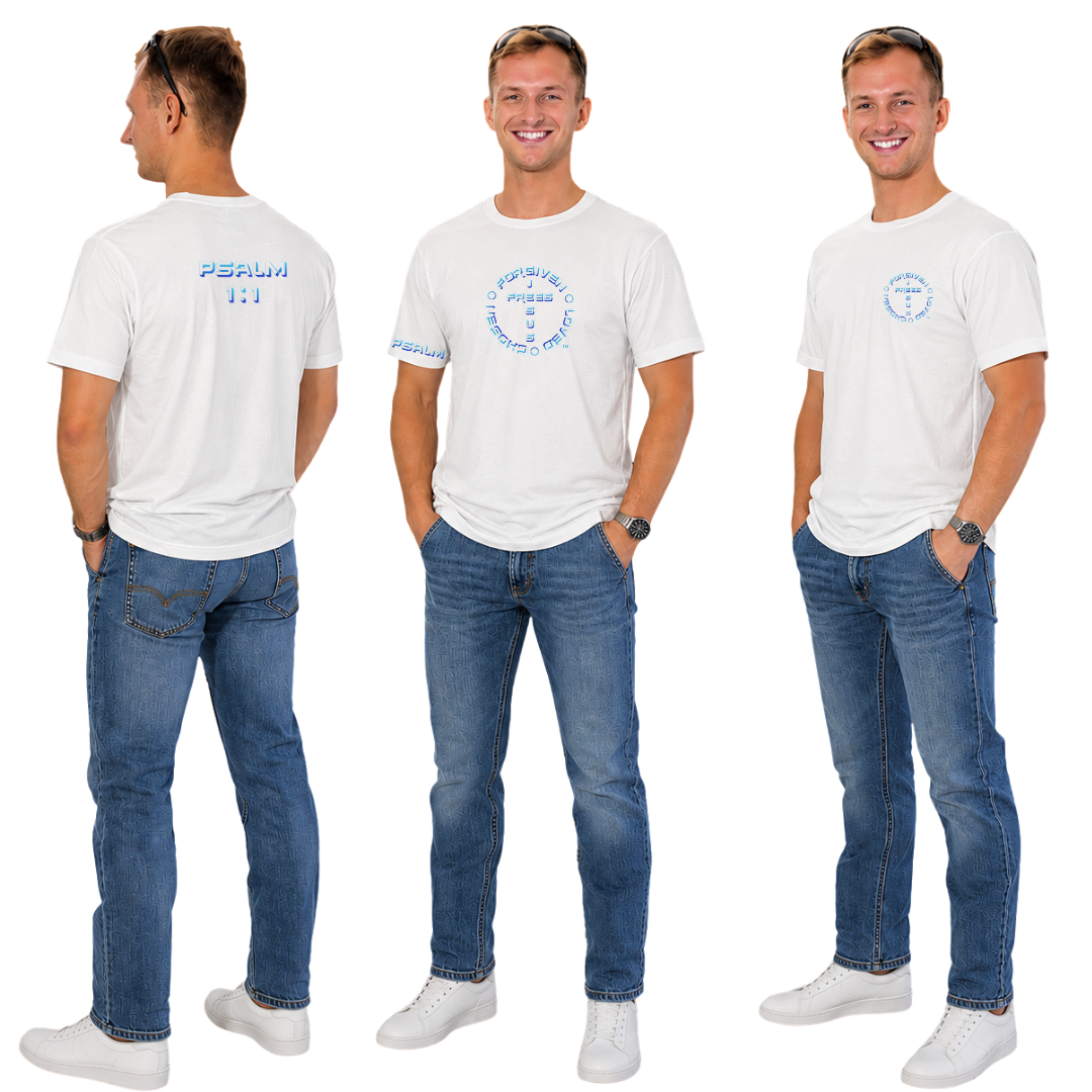 Jesus Frees | G64 Soft Style Men's White Cotton T-Shirt | Font 126 Blues | Psalm 1:1