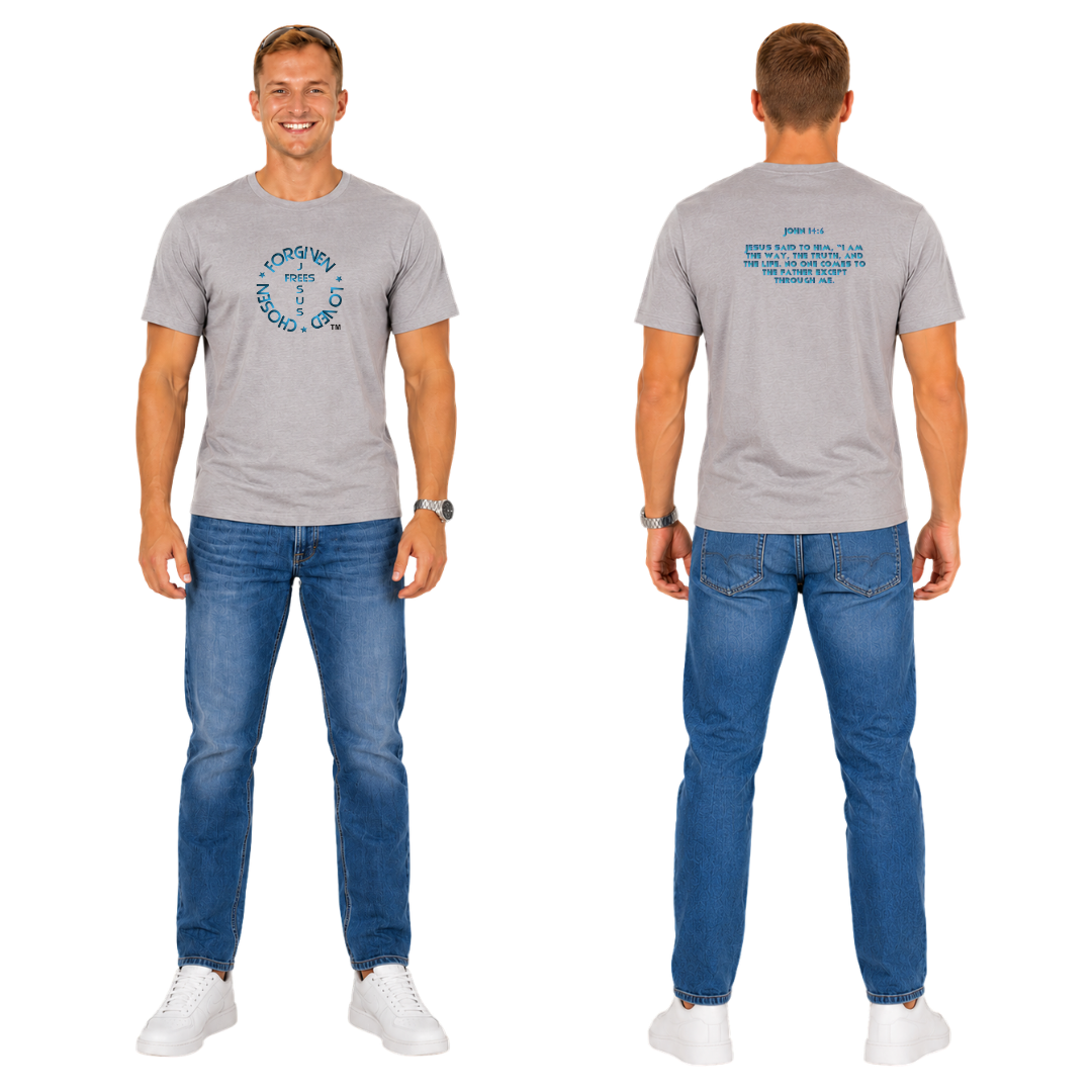 Jesus Frees - KD Men's Premium T-Shirt - Font 176 Blue Metallic John 14:6