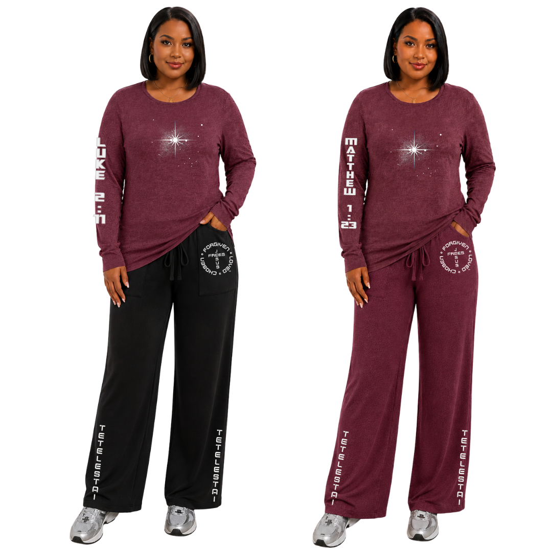 Jesus Frees - Joell Women's Long Sleeve Wild Ginger Heather Crew Neck Shirt - 153 Star of Bethlehem