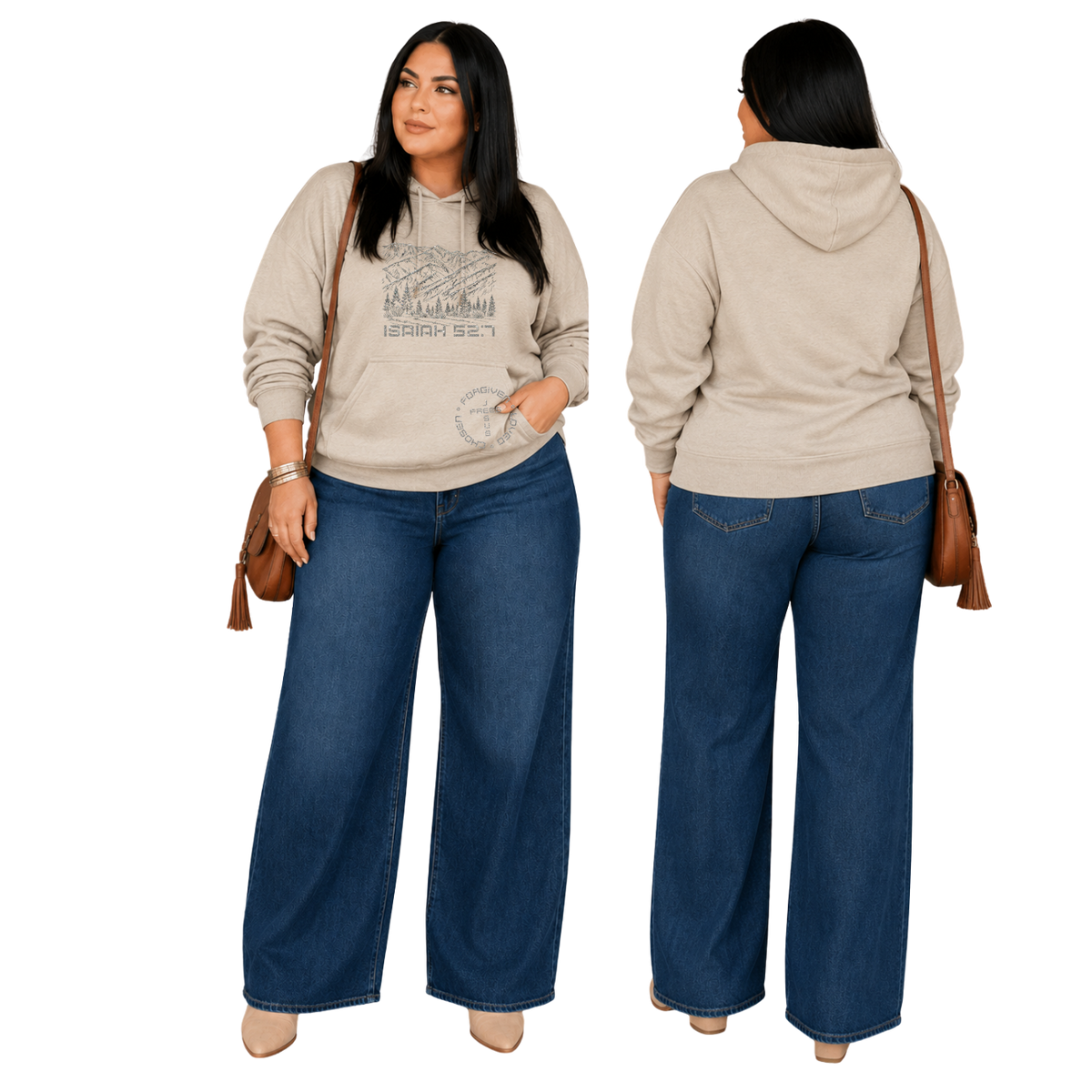 Jesus Frees™ Apparel | Women’s Sand Scripture Hoodie | Montana Mountains | Super Sparkle Font 49