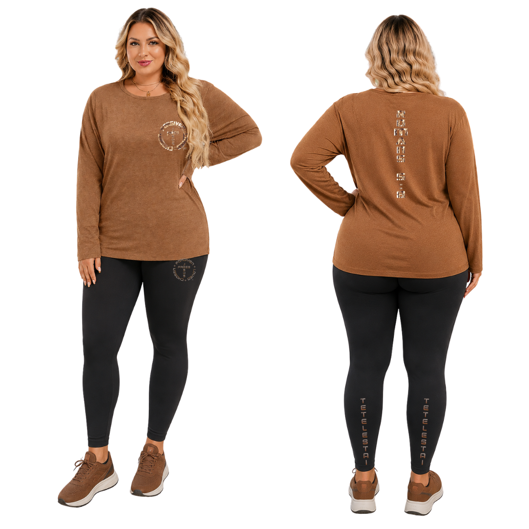 Jesus Frees - Joell Women's Long Sleeve Coffee Heather Crew Neck Shirt - 153 Sand Camo