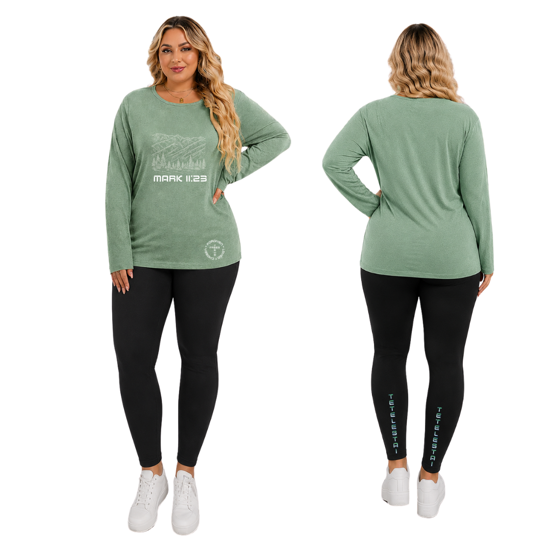 JOELL WOMEN'S LONG SLEEVE CREW NECK SHIRT - MONTANA MOUNTAINS FONT 49 WHITE